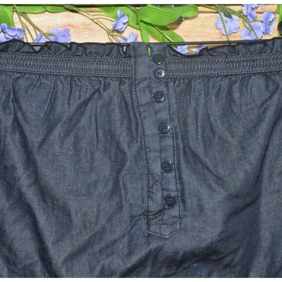 Blue Spice Dark Chambray Tube Top Sleeveless Romper Jumpsuit Size L Crop Pockets - Picture 3 of 9